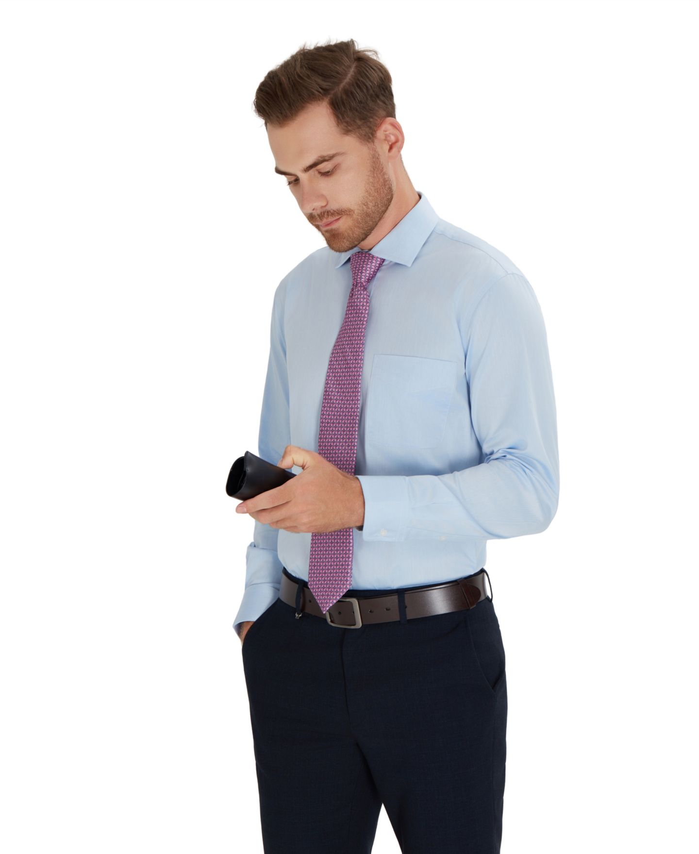 Мужская рубашка Club Room Regular-Fit Solid Dress Shirt, цвет: Джинсовый синий — фото 3