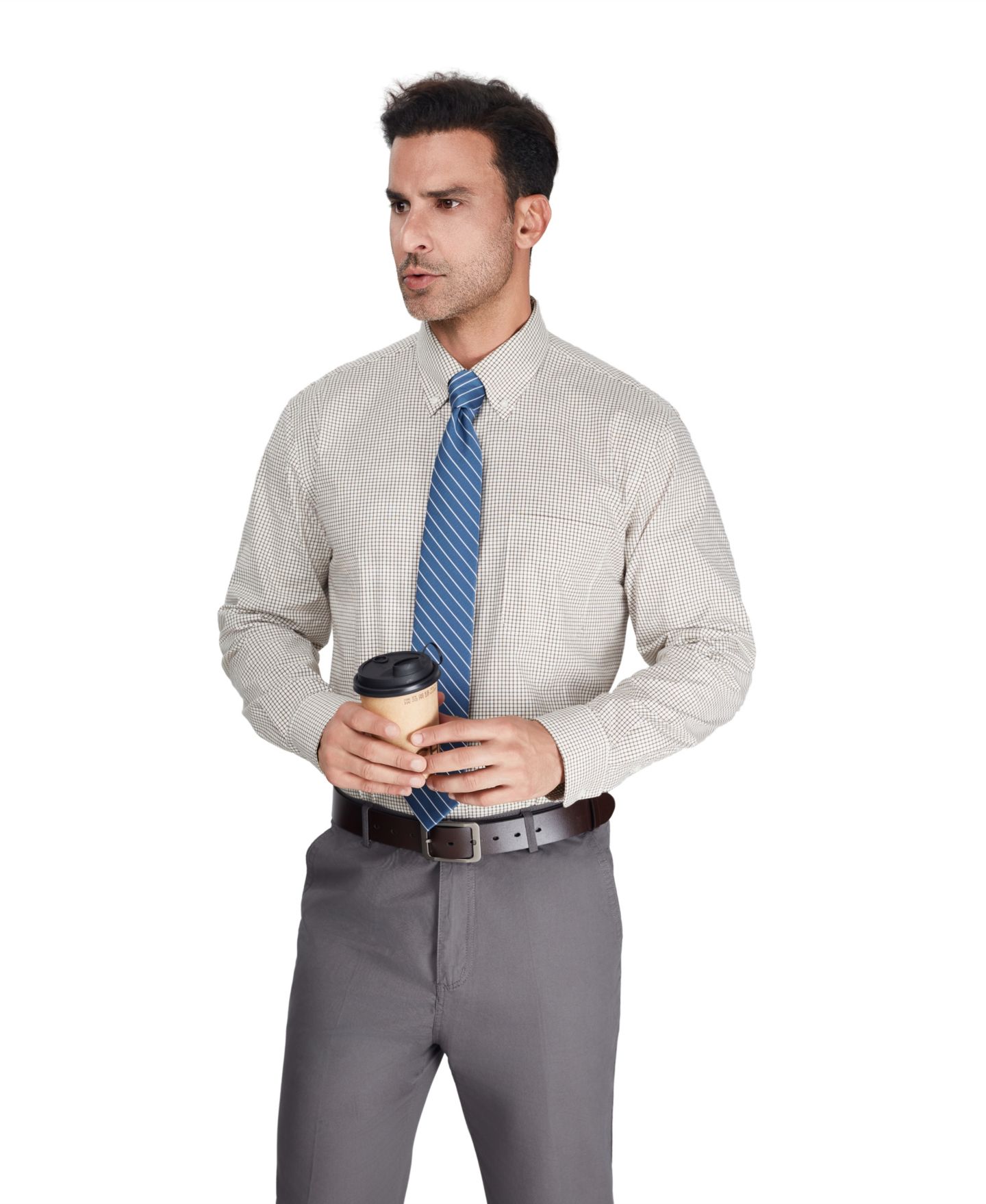 Мужская рубашка Club Room Regular-Fit Brown Plaid Dress Shirt, цвет: Коричневый клетчатый — фото 3