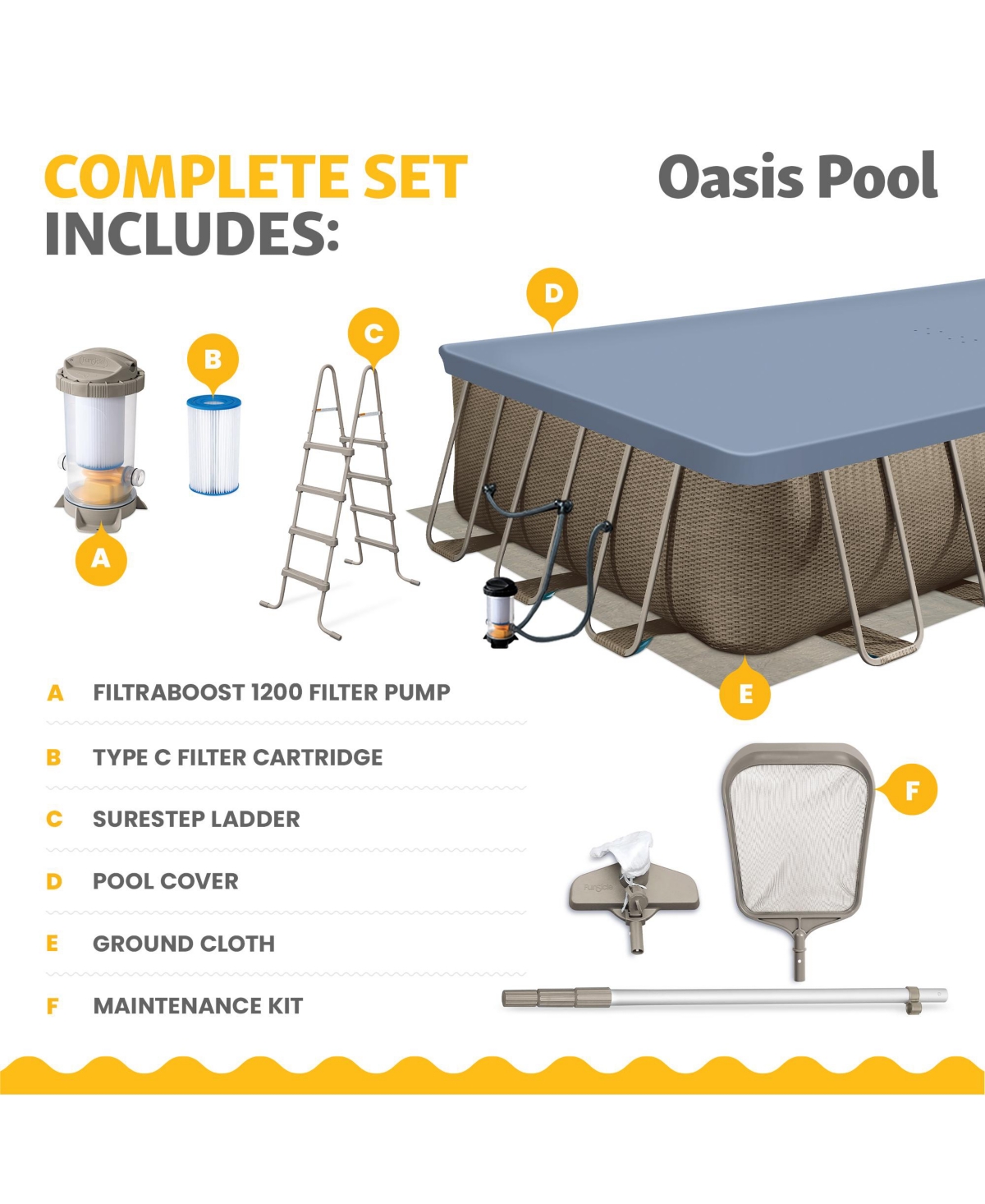 Funsicle 24 Ft Oasis Designer Lap Above Ground Pool w/ Pump, Brown Basketweave