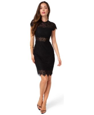Women's Lace Short Sleeve Illusion Dress
