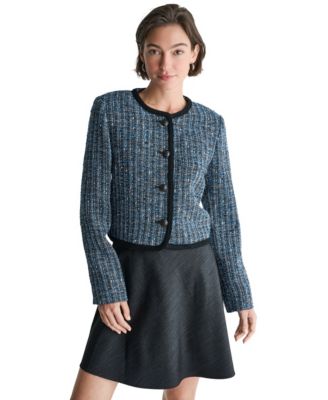 Women's Cropped Button-Front Tweed Jacket