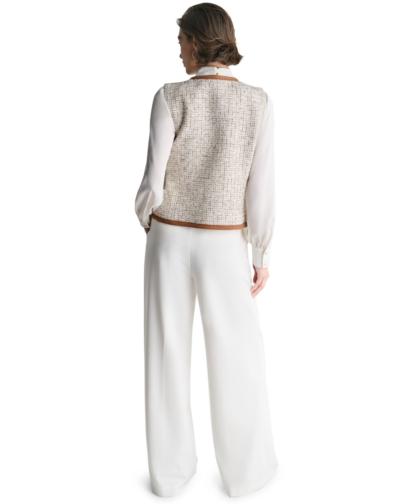 Женский жилет BCBG Tweed Sleeveless Button-Front Vest, цвет: Светлый сиена разноцветный — фото 10