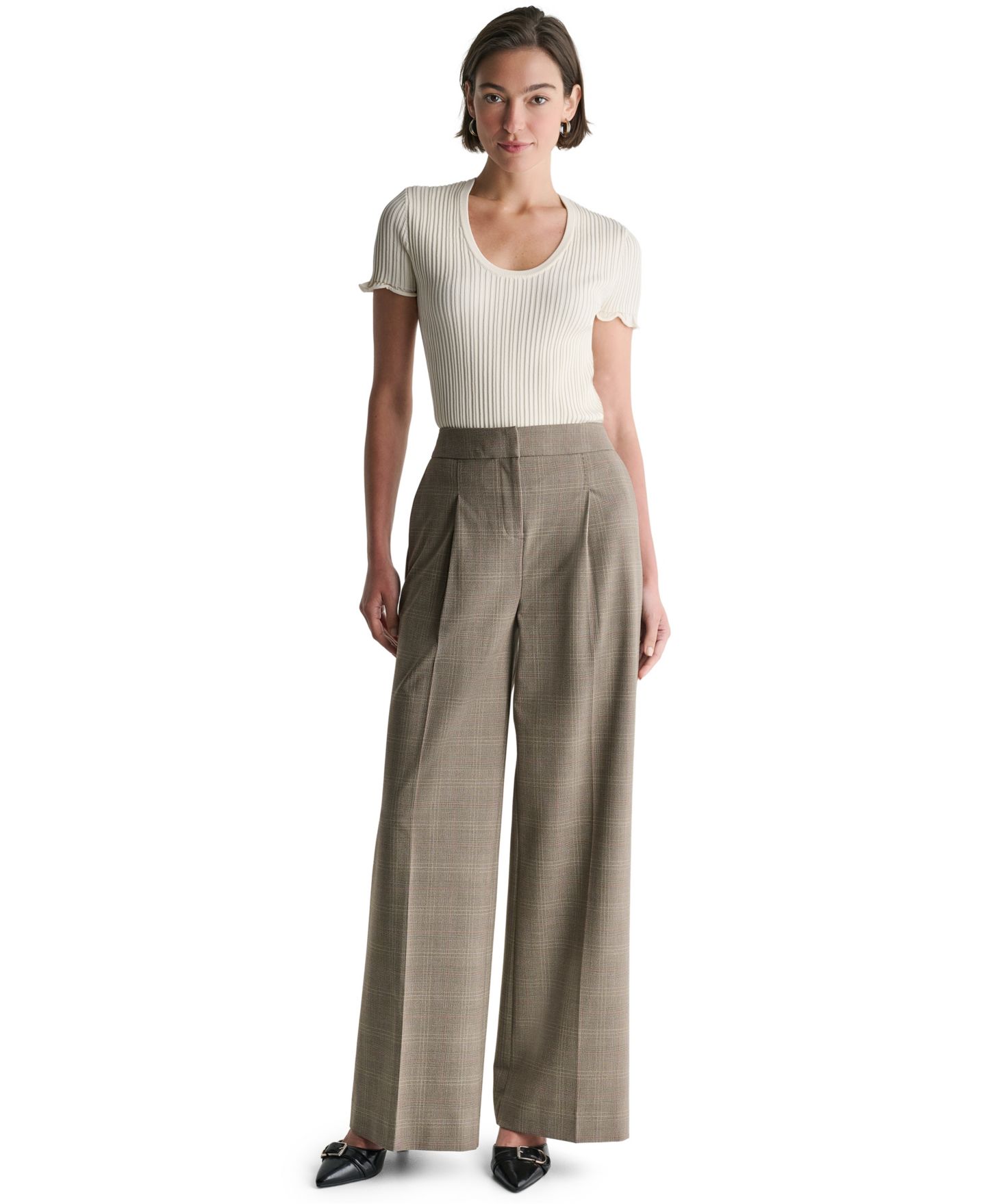 Женские брюки BCBG Pleated High-Waisted Wide-Leg, цвет: Светлый сиена разноцветный — фото 2