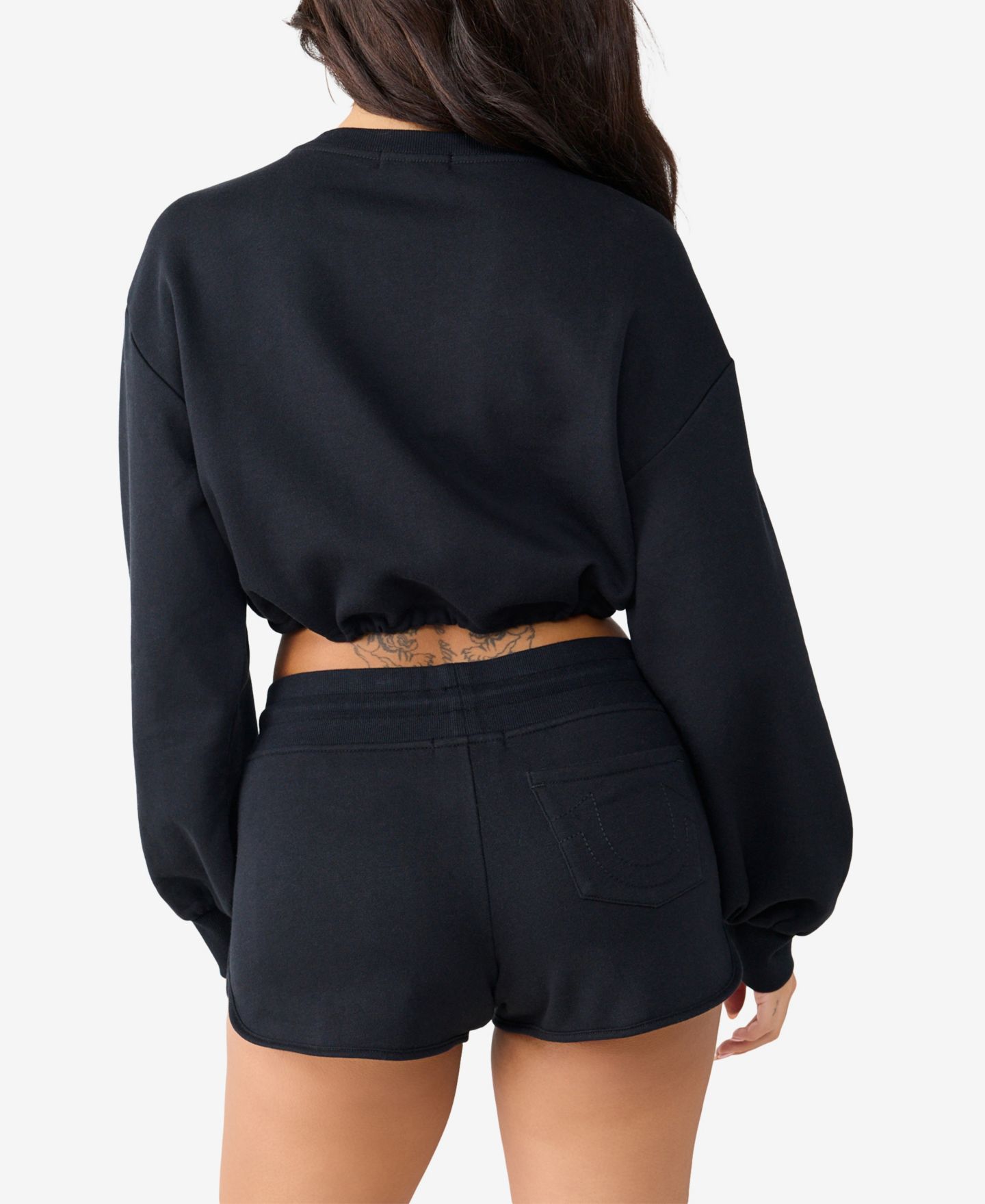 Женский свитер True Religion V-Notch Pullover Cropped Long-Sleeve Print Top, цвет: Угольно-чёрный — фото 3