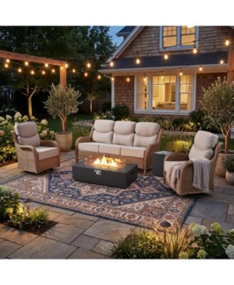 Patio Furniture Set with Fire Pit Table 43inch, 5-Piece Outdoor Furniture Conversation Set with 6-inch Cushions for Backyard, Garden, Deck