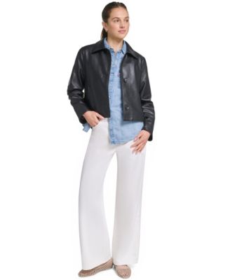 Women's Laydown Collar Cropped Snap Jacket