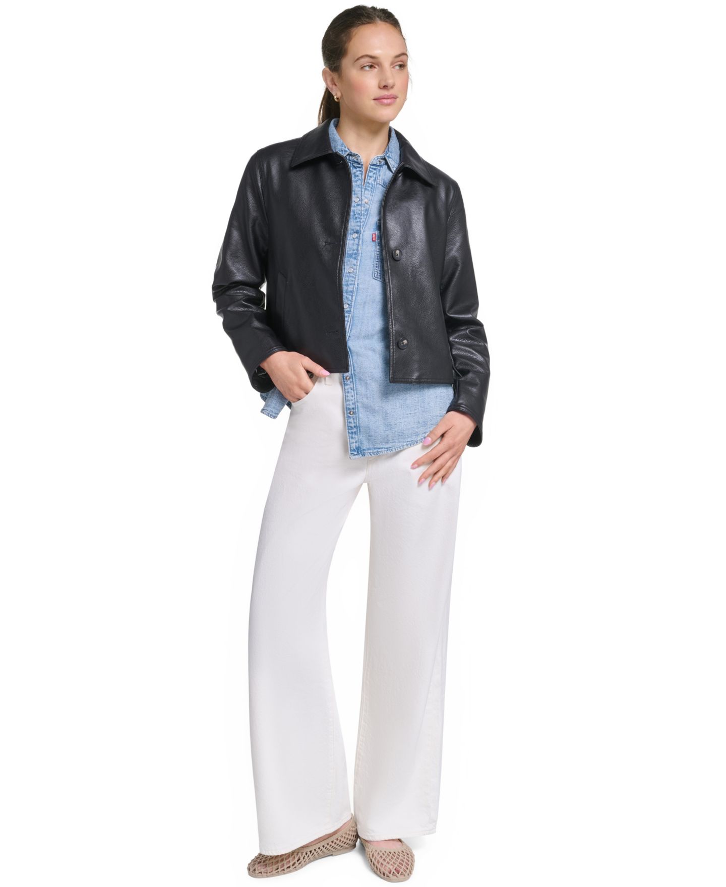 Женская куртка Levi's Laydown Collar Cropped Snap, цвет: Чёрный — фото 1