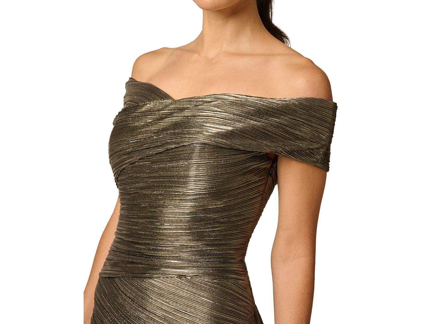 Женское платье Adrianna Off-the-Shoulder Metallic-Knit Sheath, цвет: Чёрный / Светлый золотой — фото 4