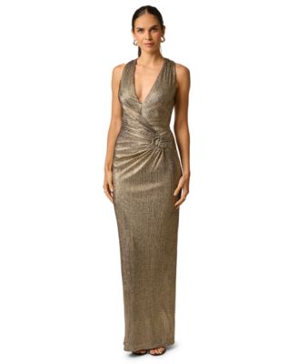 Women's V-Neck Metallic Long Gown