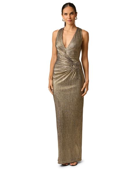 Женское платье Adrianna V-Neck Metallic Long Gown, цвет: Золотой