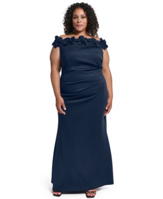 Plus Size Off-the-Shoulder Sleeveless Floral-Appliqu&eacute; Gown
