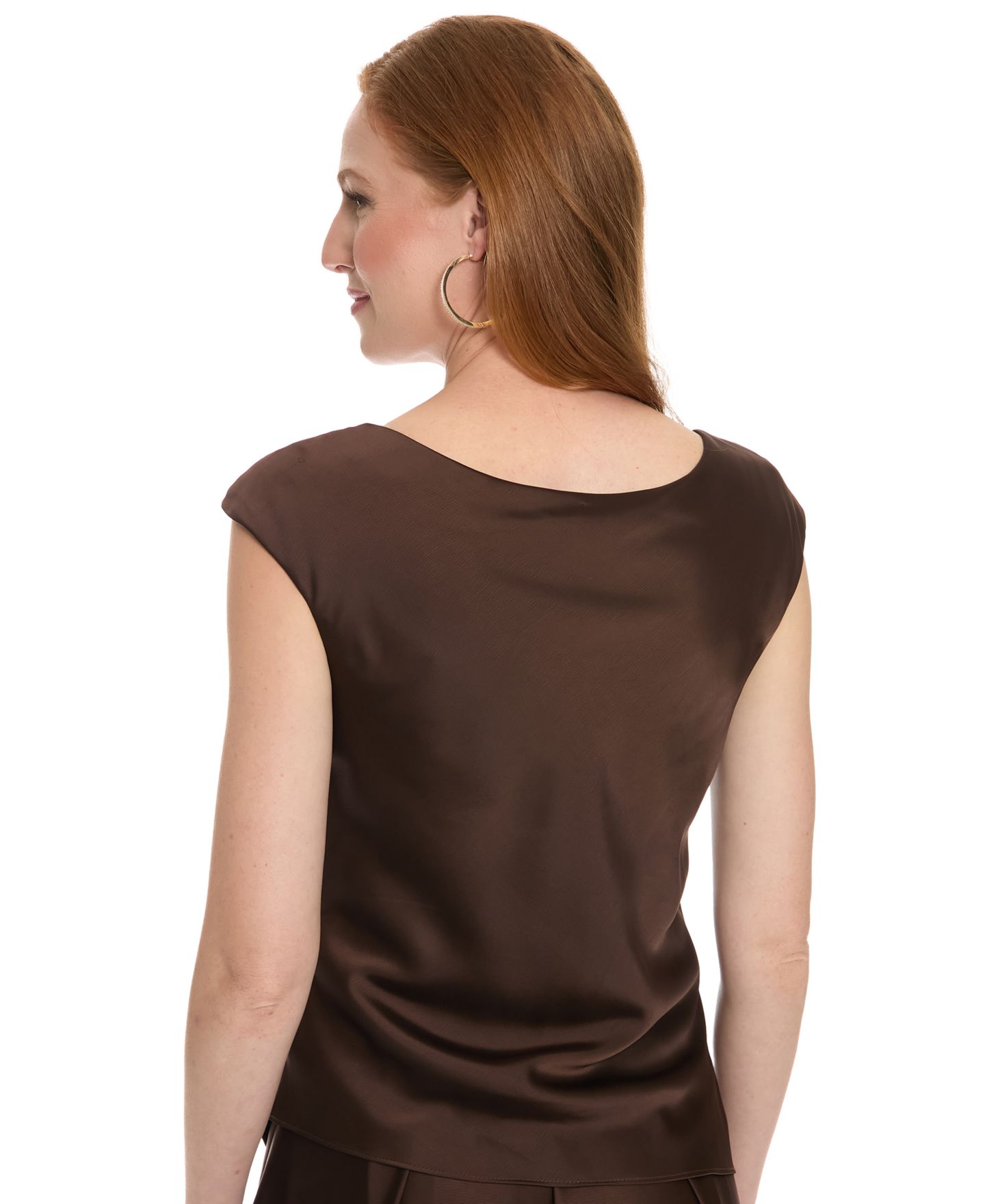 Женская блузка Muse Polished Sheen Cowl Neck Satin Short-Sleeve, цвет: Java — фото 4