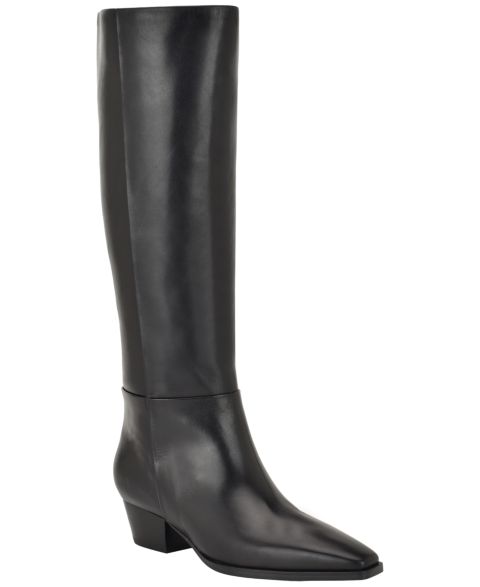 Женские ботинки Calvin Klein Varcey Tall Leather Block Heel, цвет: Чёрный кожаный