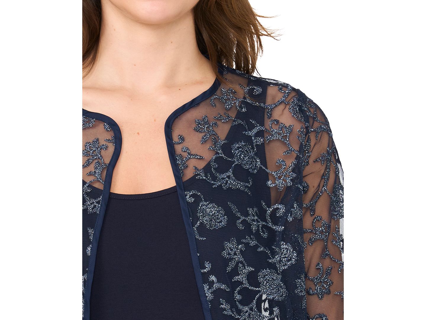 Женский комплект MSK Glitter Lace Floral 3/4 Sleeve Jacket and Tank Top, 2-Piece Set, цвет: Тёмно-синий — фото 2