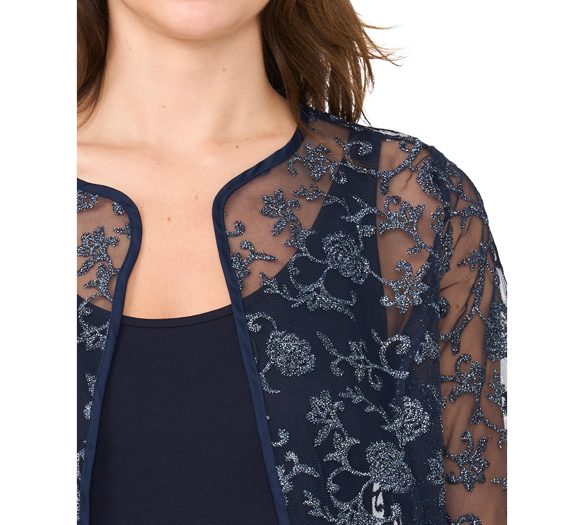 Msk Women's Glitter Lace Jacket and Satin Tank, 2-Piece Set