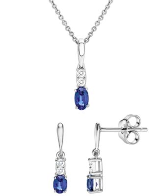 2-Piece Lab-Grown Blue Sapphire (3/4 ct. t.w.) & White Sapphire (1/5 ct. t.w.) Pendant Necklace & Earrings Set in Sterling Silver