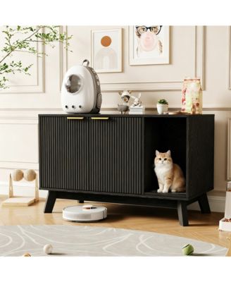 Cat Litter Box Enclosure End Table - 39" Large Hidden Cat House Furniture with Built-in Mat and Ventilated Holes, Durable Wooden Indoor Cabinet