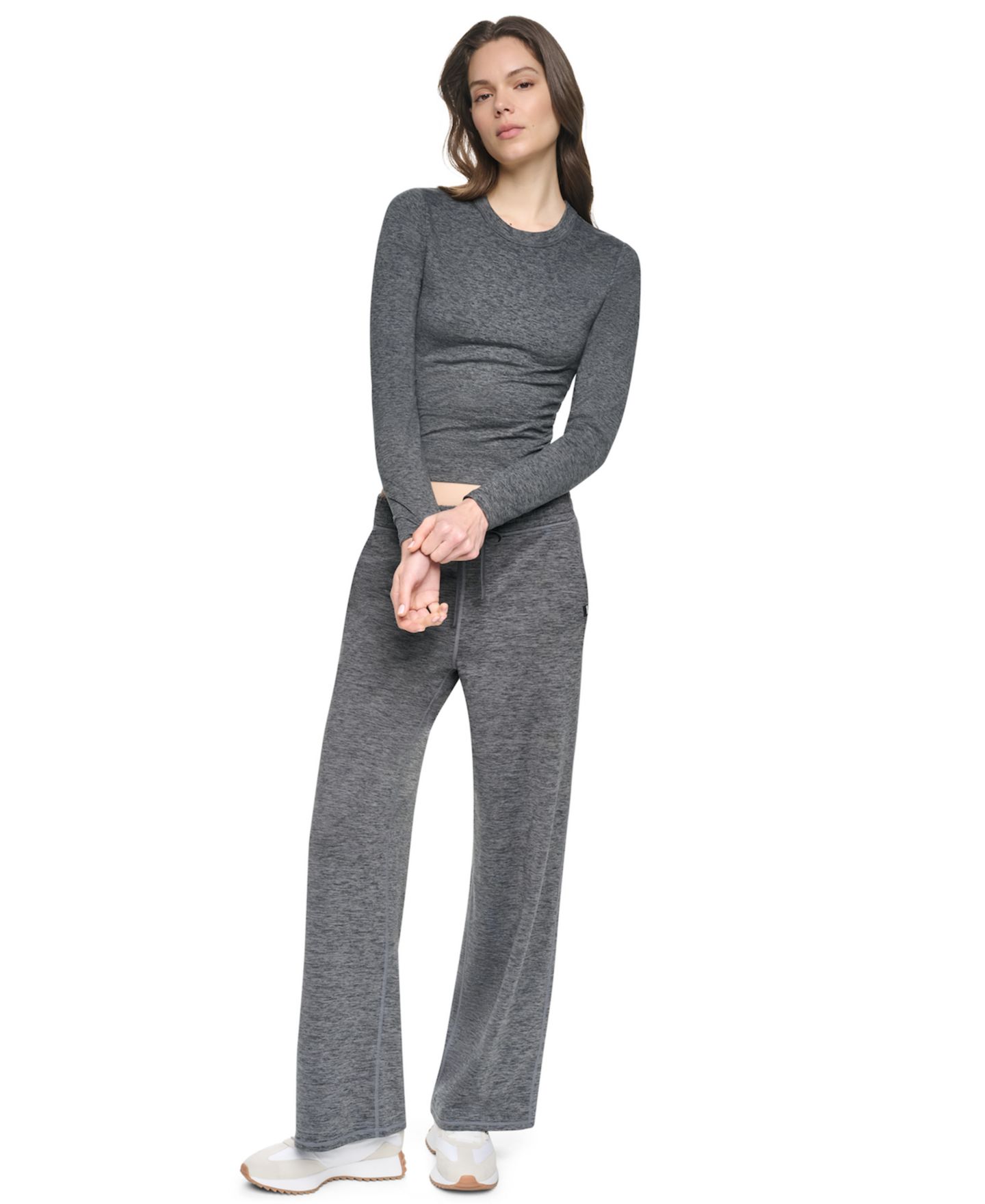 Женский укороченный топ DKNY Sport Spacedye со сборками и длинным рукавом, цвет: Чёрный — фото 6