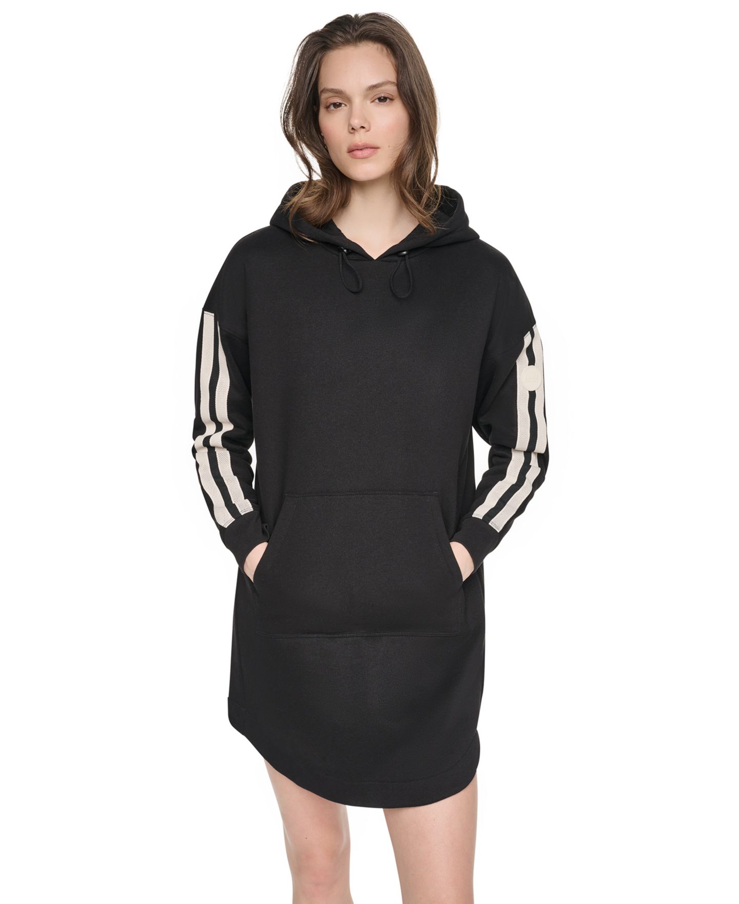 Женское платье DKNY Sport Hooded Textured Tape Logo Shirttail Hem, цвет: Чёрный — фото 1