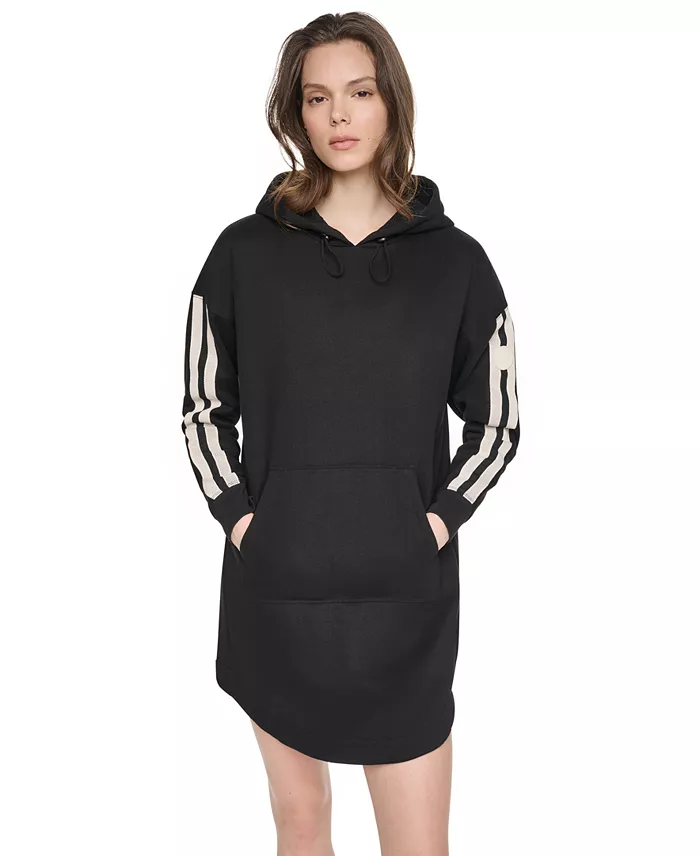 Women's Hooded Textured Tape Logo Shirttail Hem Dress