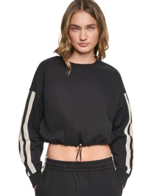 Women's Textured Tape Bungee Waist Cropped Crewneck Sweatshirt