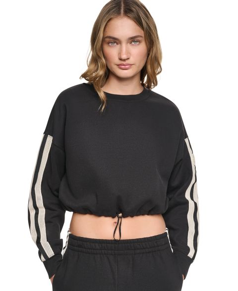 Женский свитшот DKNY Sport Textured-Tape Bungee-Waist Cropped Crewneck, цвет: Чёрный
