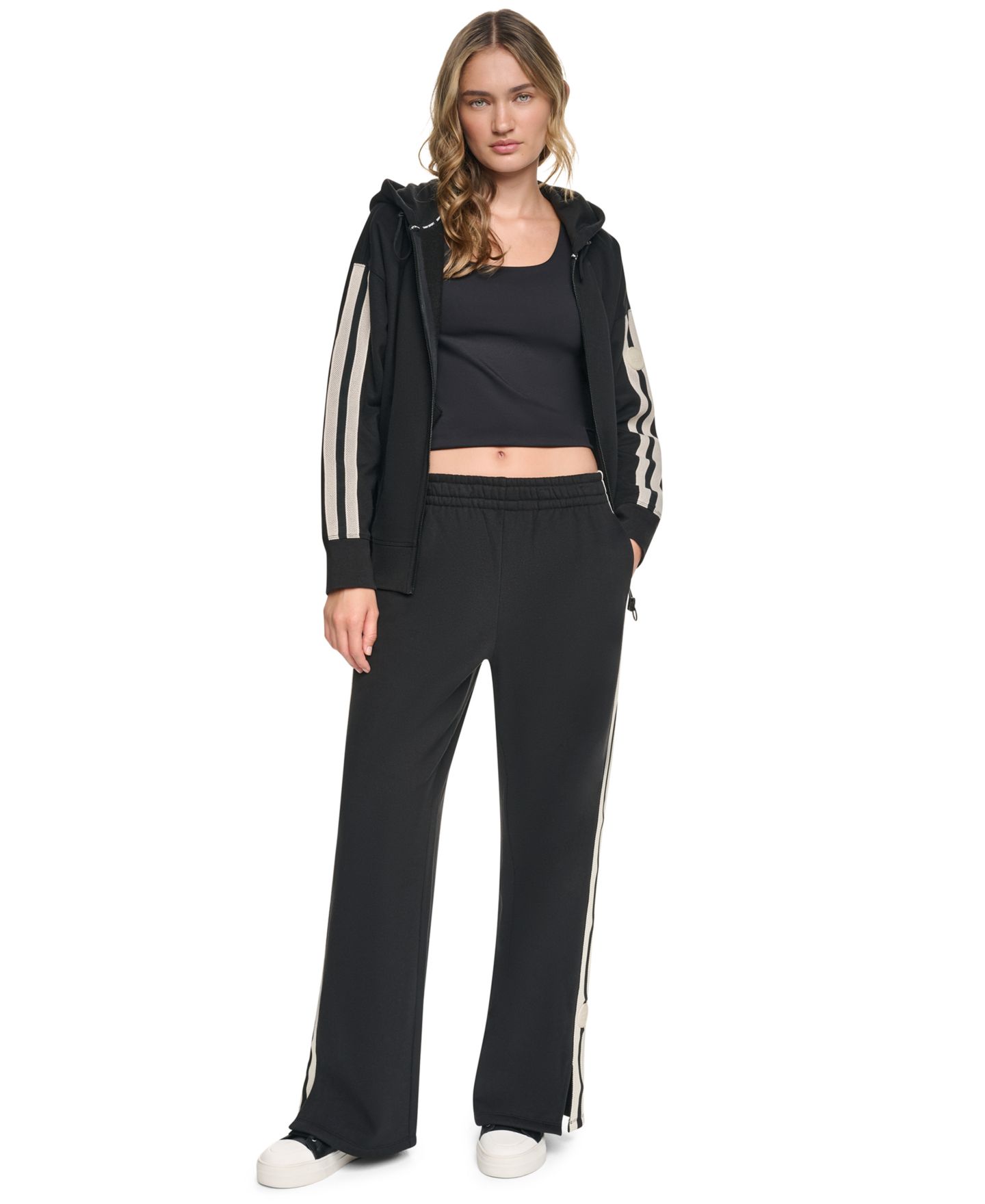 Женские брюки DKNY Sport High-Rise Textured Tape Straight-Leg Track Pants, цвет: Чёрный — фото 2