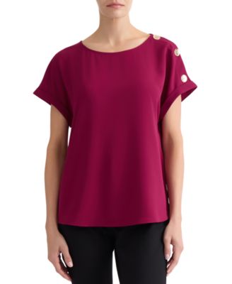 Women's Shoulder-Button-Detail Boat-Neck Short-Sleeve Blouse