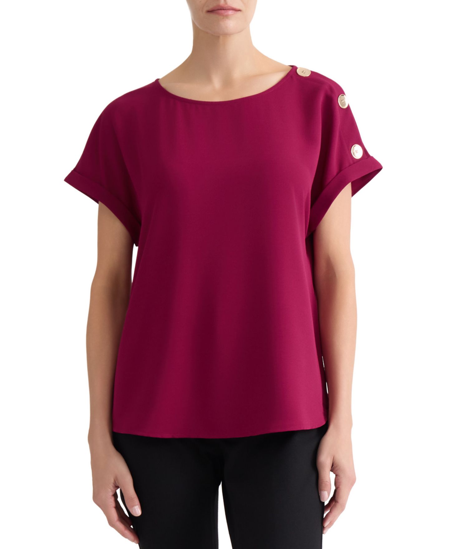 Женская блузка Jones New York Shoulder-Button-Detail Boat-Neck Short-Sleeve Blouse, цвет: Коричневый — фото 1