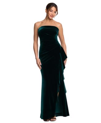 Women's Strapless Ruched Velvet Gown
