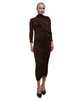 Women's Melina Wedding Guest Long-Sleeve Shawl Collar Midi Dress