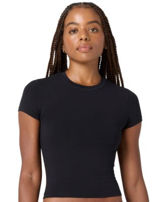 Juniors' Softie Cotton Blend Tee Crewneck Cropped T-Shirt