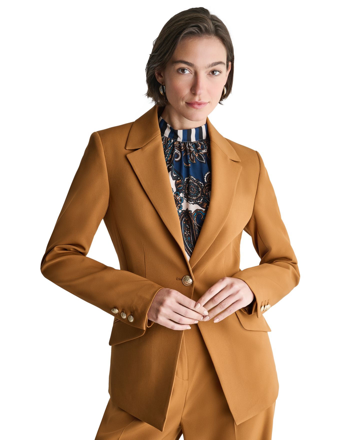 Женский пиджак BCBG Shoulder-Padded Single-Breasted One Button Blazer, цвет: Сиена — фото 3