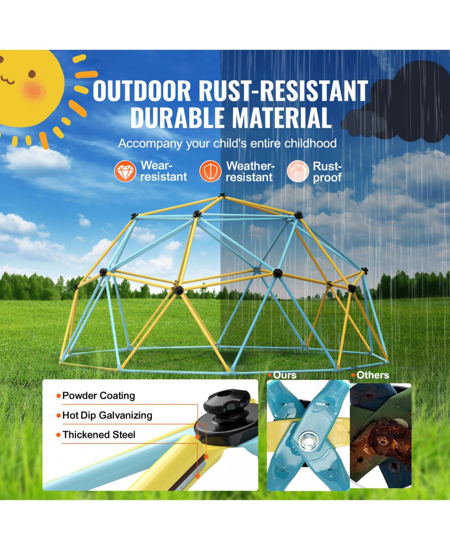 Детская игрушка VEVOR 12FT Geometric Dome Climber Galvanized Steel Climbing Dome, Ages 3-10 — фото 7