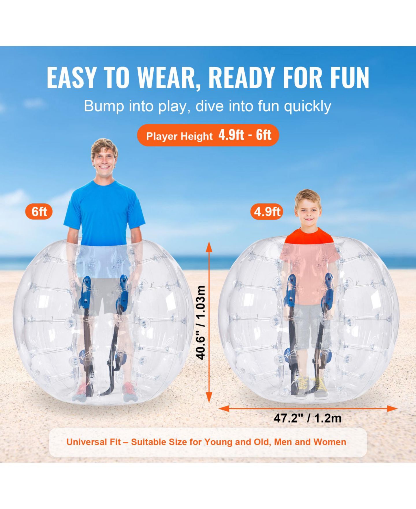 Детские игрушки VEVOR Sumo Zorb Balls 4FT/1.2M Diameter 2-Pack Inflatable Bumper Balls, Ages 7+ — фото 2