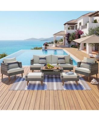 6-Piece All-Weather PE Wicker Outdoor Sofa Set with Wood Table