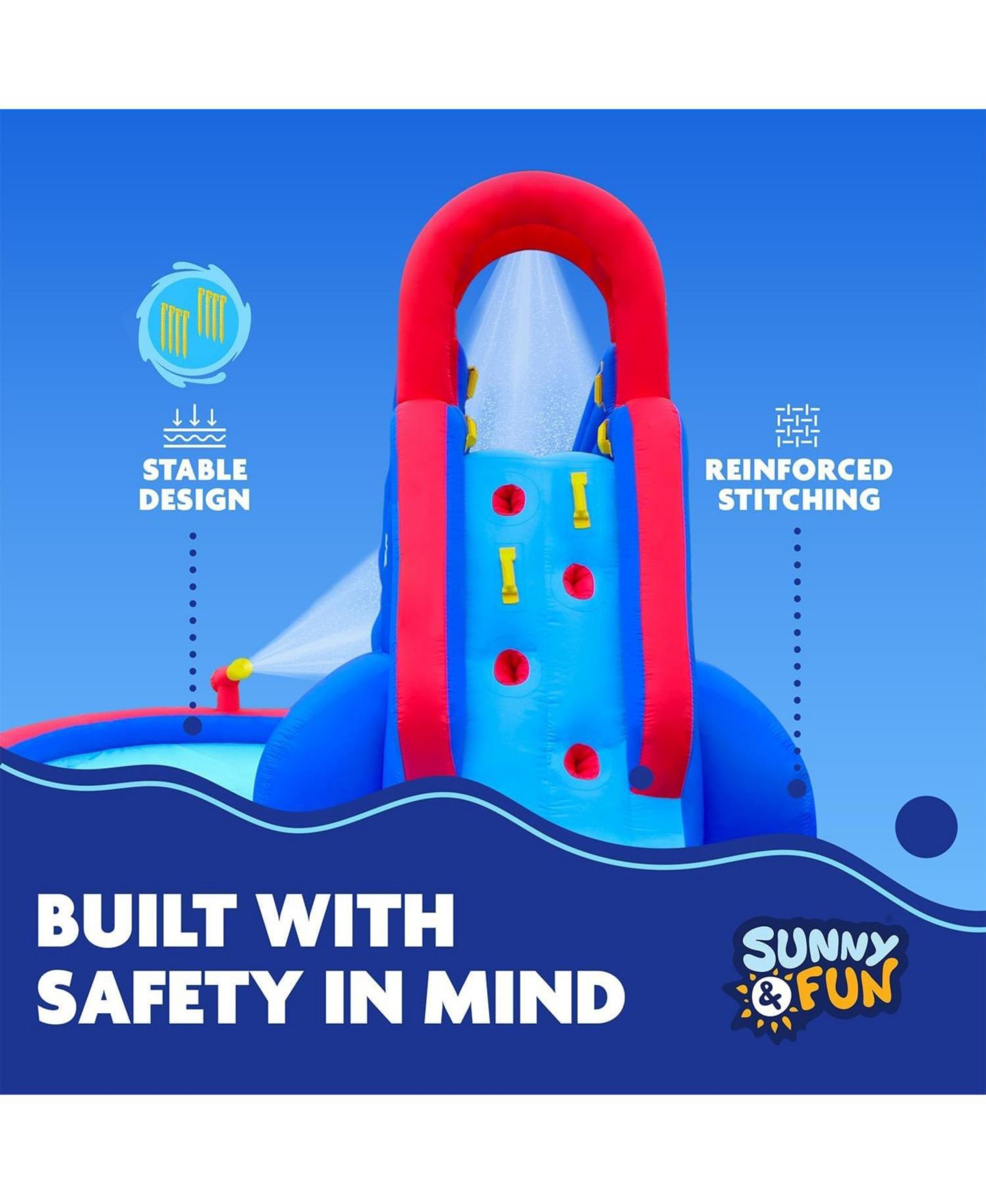 Детская игрушка Sunny & Fun Slide 'N Spray Nylon Inflatable Bounce Water Slide & Pool, For Up to 3 Children, Ages 3+, цвет: Синий — фото 9