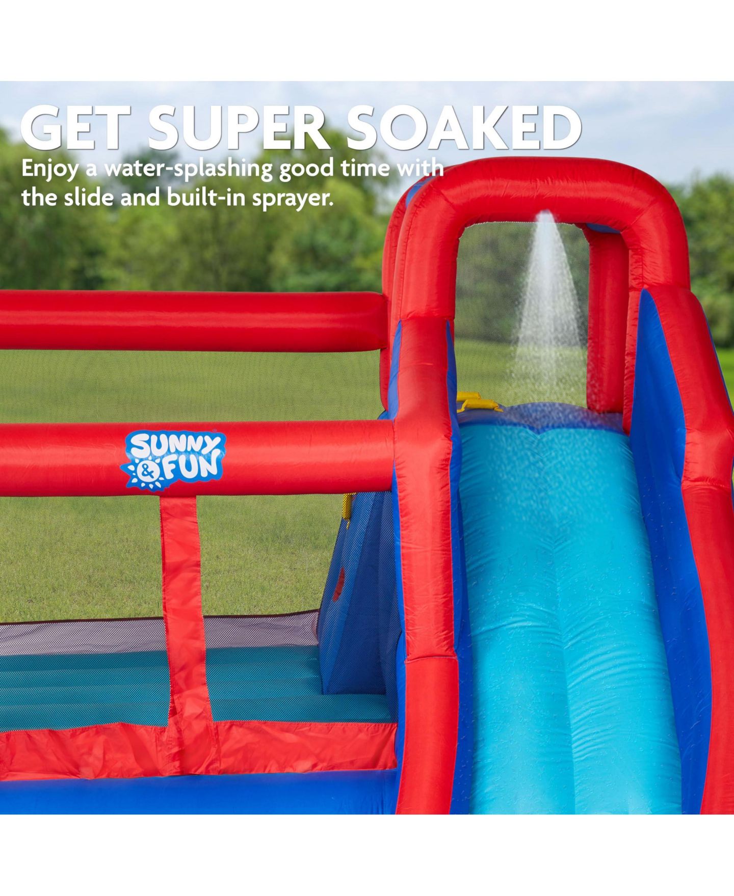Детская игрушка Sunny & Fun Puncture-Resistant Inflatable Water Slide with Climbing Wall, 14.1'L x 13.1'W x 7.3'H, Nylon Bounce House, цвет: Синий — фото 7