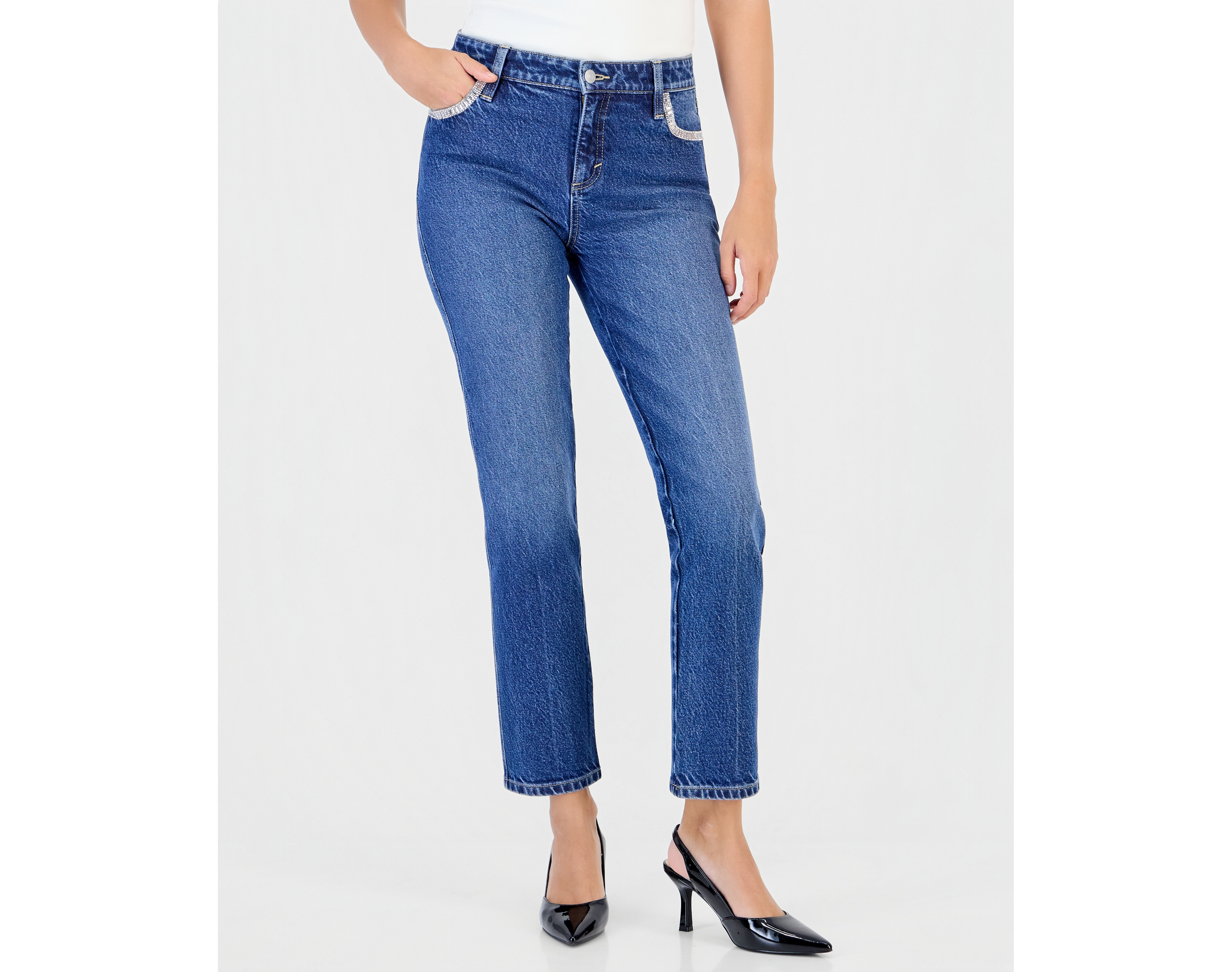 I.n.c. International Concepts Petite High-Rise Straight-Leg Embroidered-Pocket Jeans, Macy's Exclusive