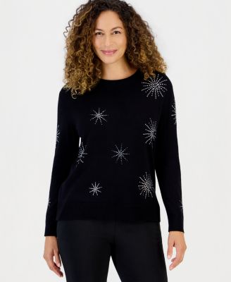 Petite Starburst Embellished Long-Sleeve Sweater