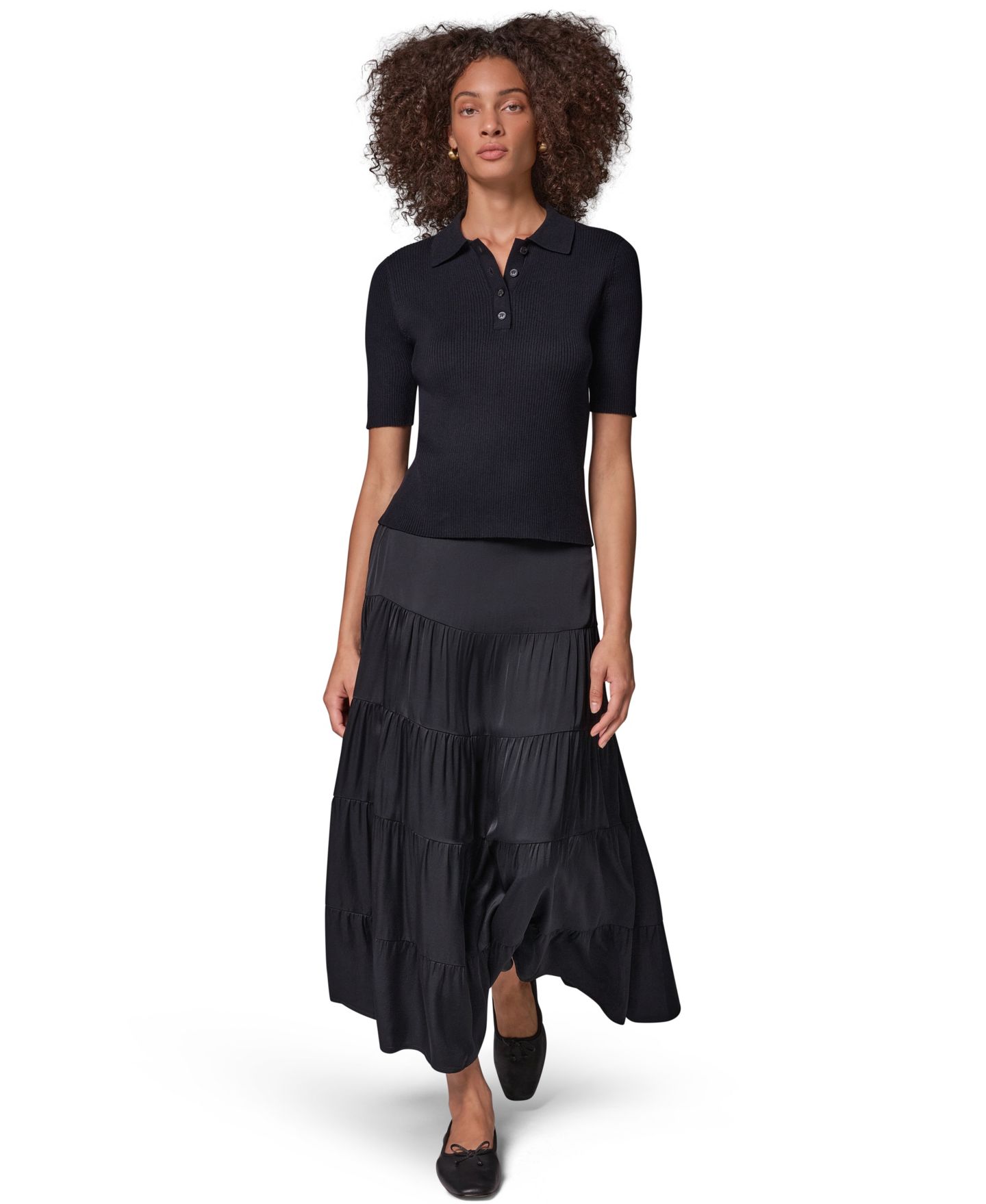Женский свитер Donna Karan Weekend Elbow-Sleeve Ribbed Button-Front, цвет: Чёрный — фото 2