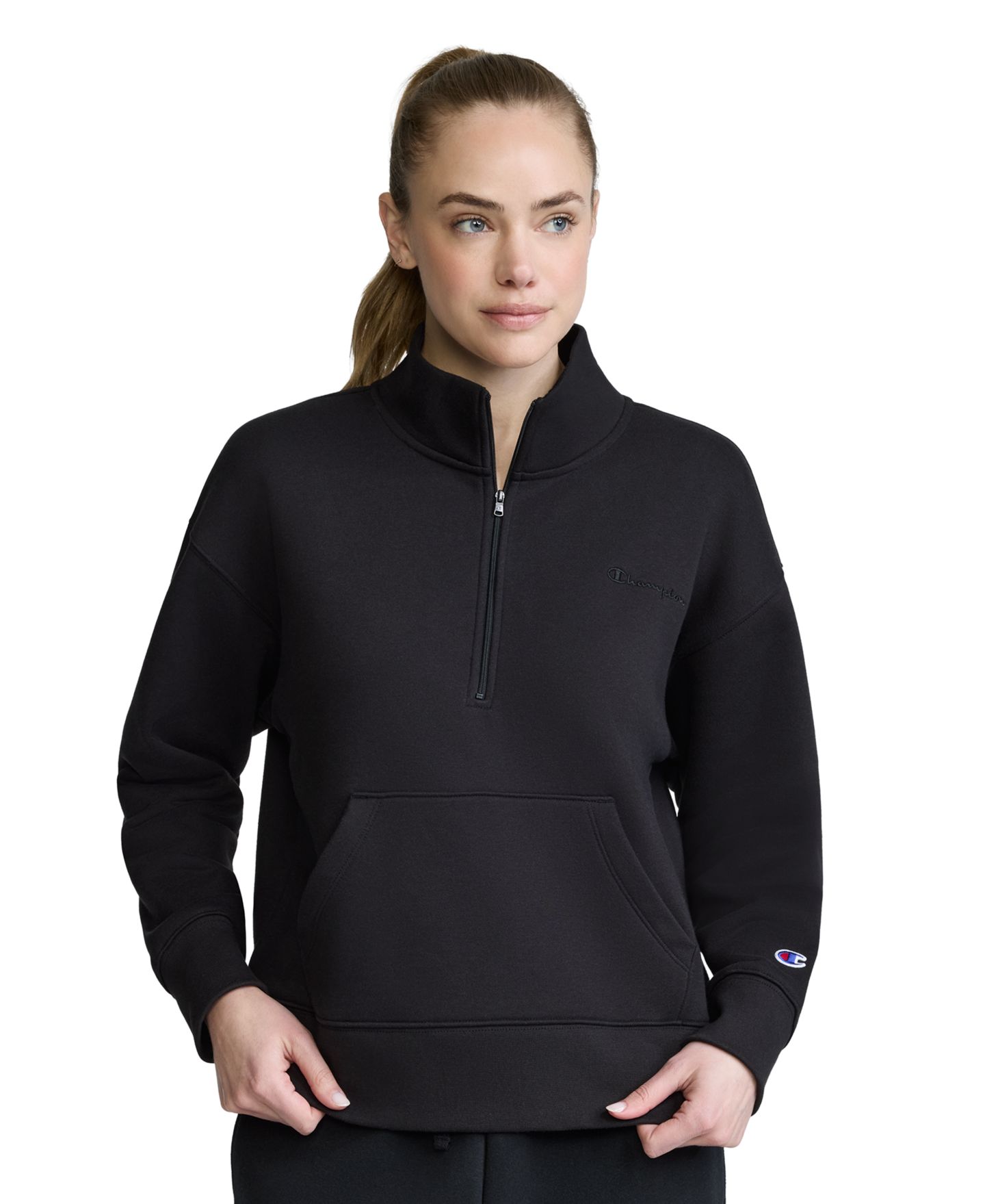 Женская толстовка Champion Mock Neck Quarter-Zip Fleece, цвет: Чёрный — фото 1