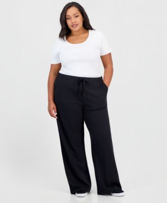 Plus Size French Terry Stud-Embellished Wide-Leg Pants