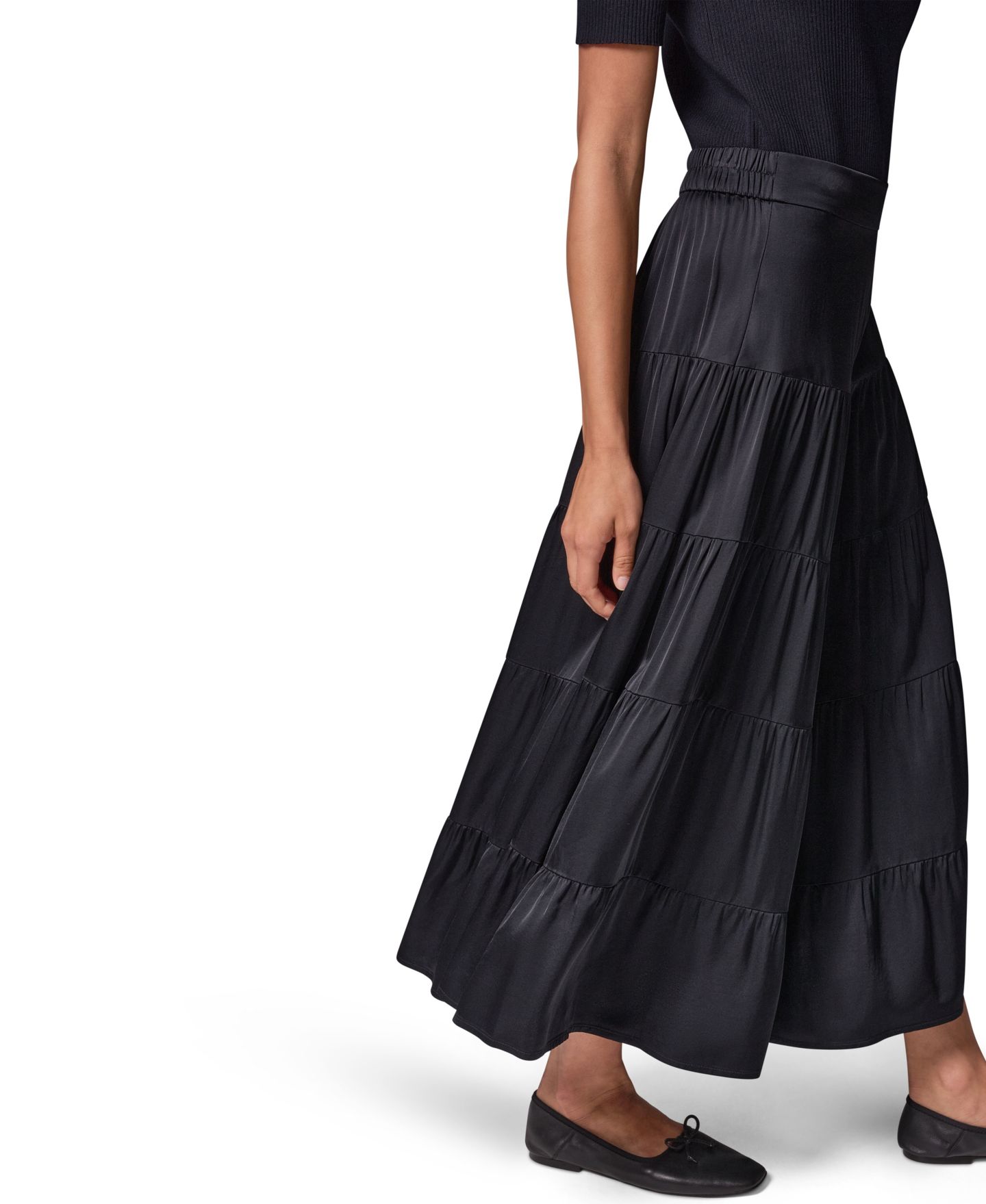 Женская юбка Donna Karan Weekend Satin Midi Tiered, цвет: Чёрный — фото 5