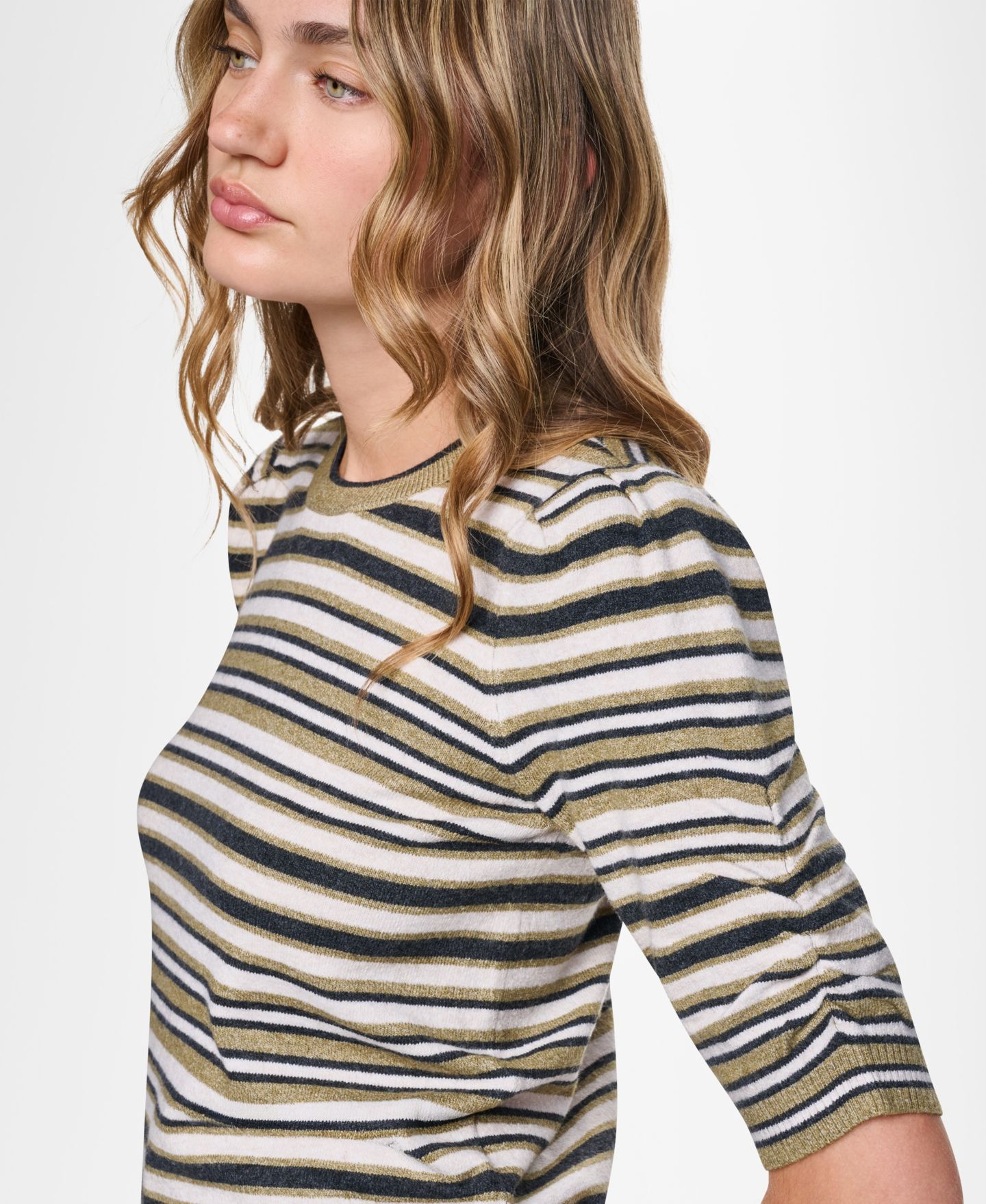Женский свитер DKNY Jeans Petite Striped Puff-Sleeve, цвет: Crocodile — фото 6