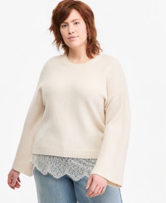 Trendy Plus Size Lace Trim Sweater