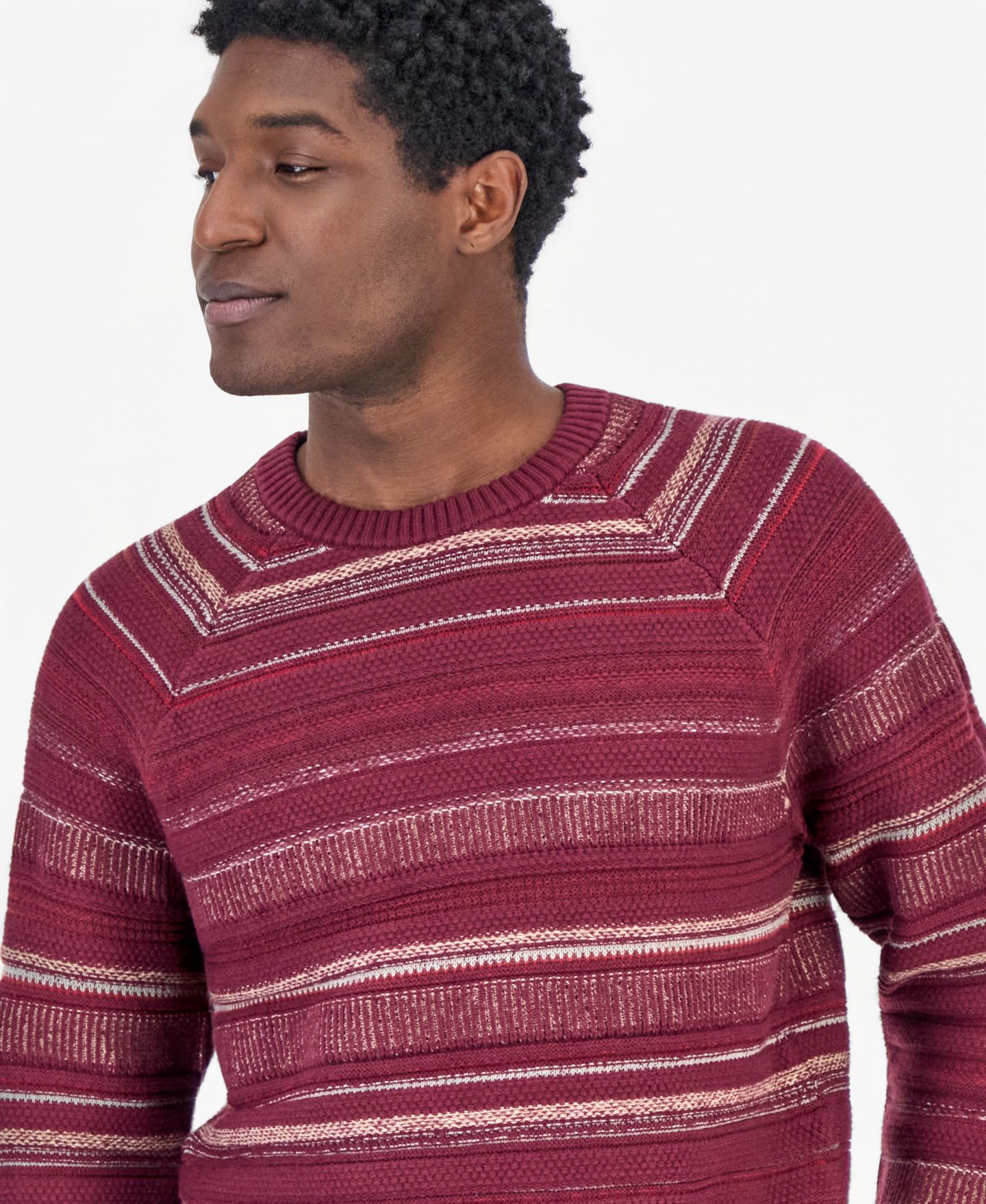 Мужской свитер Sun + Stone Raglan-Seam Crewneck, цвет: Тёмно-бордовый комбинированный — фото 2