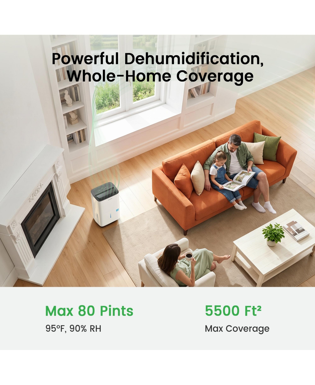 Waykar 80 Pint Energy Star Dehumidifier, up to 5500 Sq.Ft for Room Basement
