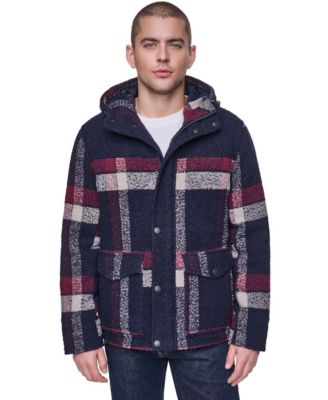 Men's Wool Blend Plaid Hooded Jacket