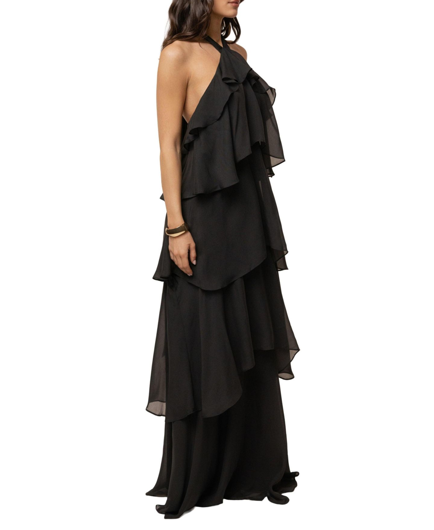 Женское платье JLUXLABEL Head In The Clouds Halter Tiered-Ruffle Wedding Guest Maxi, цвет: Чёрный — фото 4